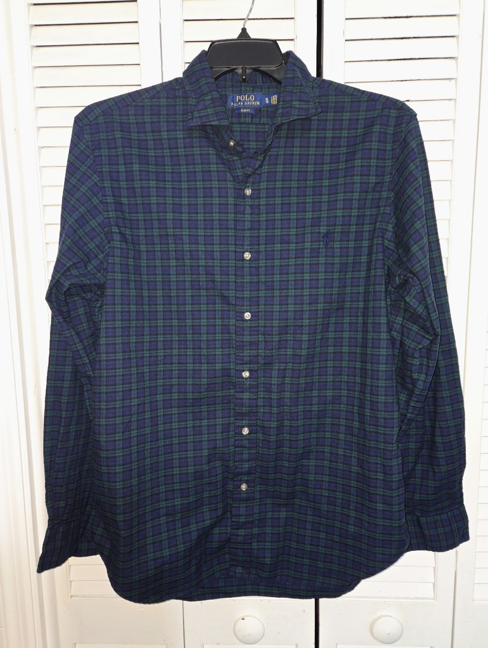 Polo by Ralph Lauren Men's XL Navy & Green Plaid Button-Down Cotton Shirt